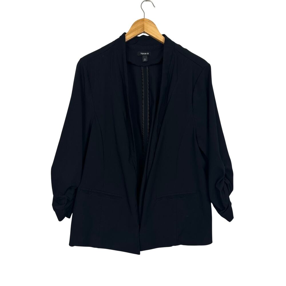 Torrid Black Open Front Blazer with Ruched Sleeves